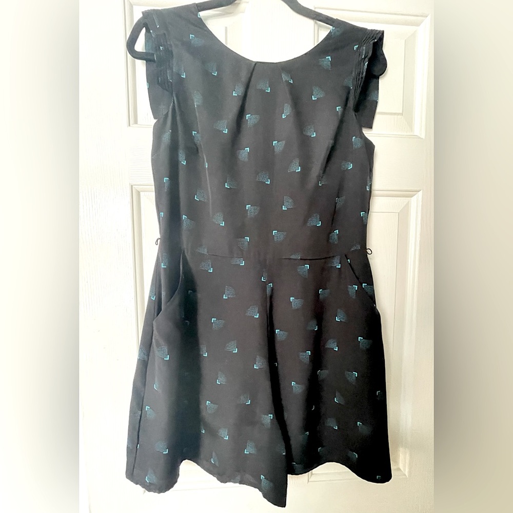 ASOS Fit & Flare Black and Teal Sleeveless Romper Party Playsuit Sz S